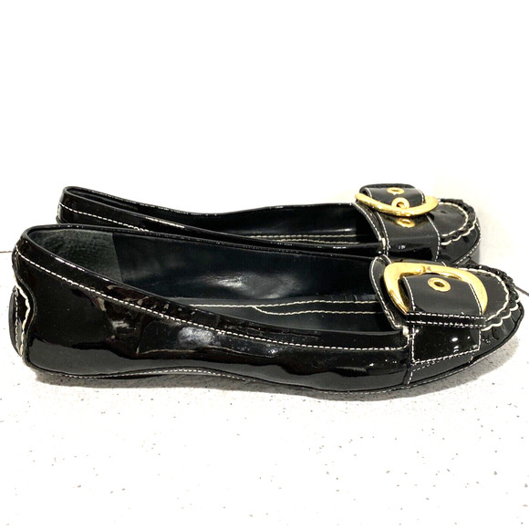 Nine West Lavetta 8.5M black patent driving loafers slip on shoes gold buckles - Picture 4 of 10